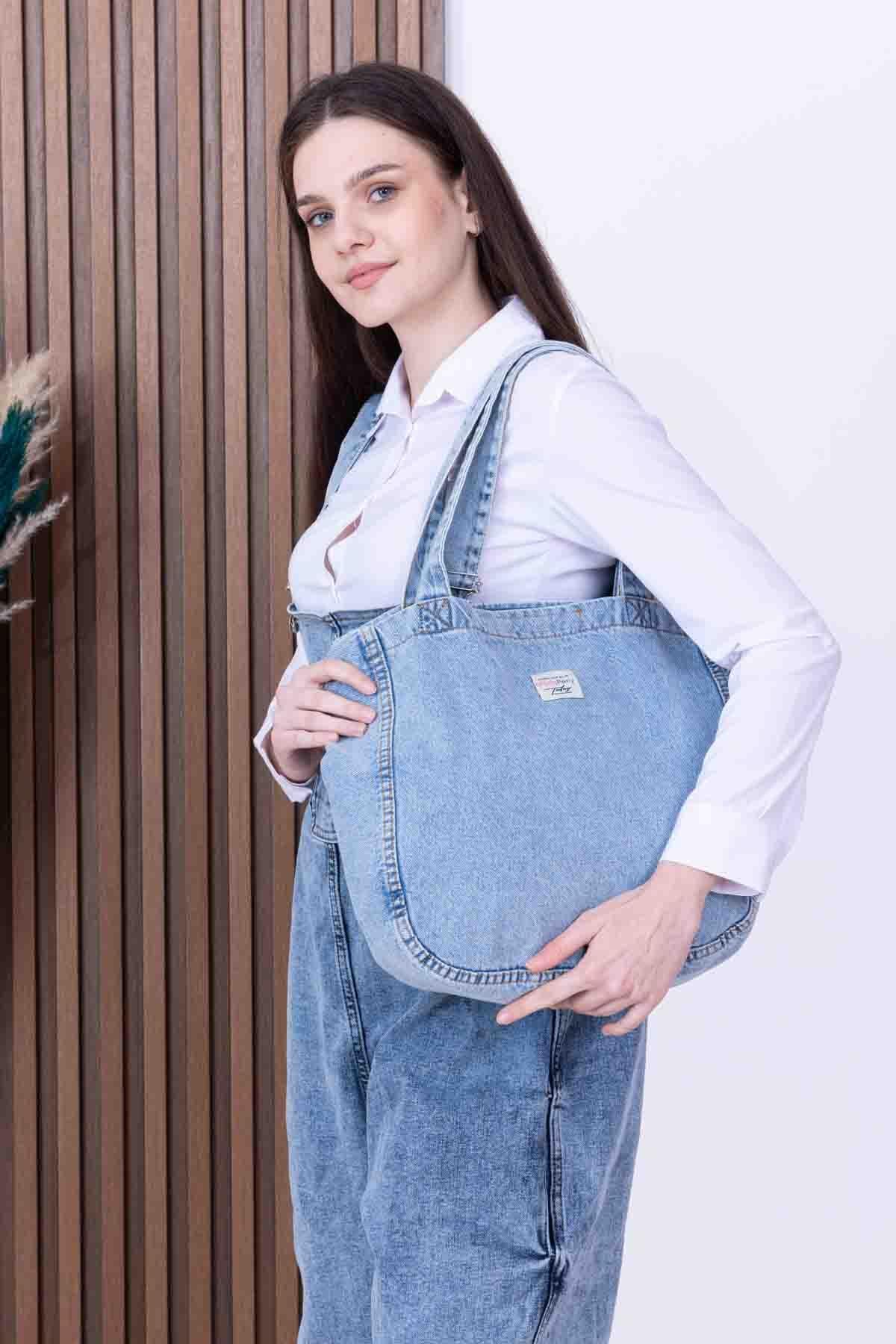 Yıkamalı Gerçek Kot Denim Omuz Çantası 2267 Kar Yıkama