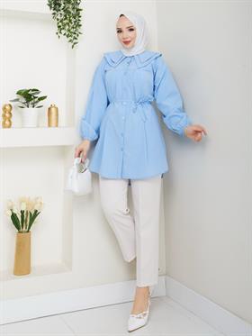 Çift Katlı Bebe Yaka Tesettür Tunik 2275 Bebe Mavisi