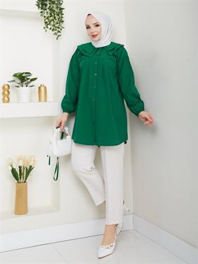 Çift Katlı Bebe Yaka Tesettür Tunik 2275 Zümrüt Yeşili