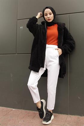 Fermuarlı Peluş Tesettür Hırka 4002 Siyah