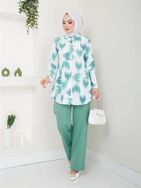 Fırça Desenli Tunik Pantolon Kombin 5023 Mint