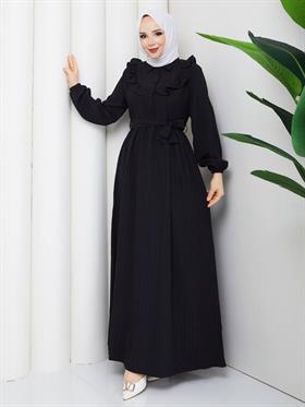 Fırfır Detaylı Tesettür Elbise 2294 Siyah