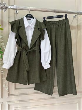 Fırfırlı 4'lü Kombin 2274 Haki Yeşili