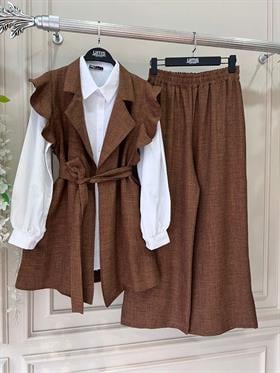 Fırfırlı 4'lü Kombin 2274 Kahverengi