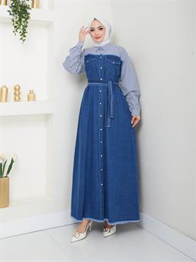 Garnili Kot Tesettür Elbise 2284 Koyu Kot
