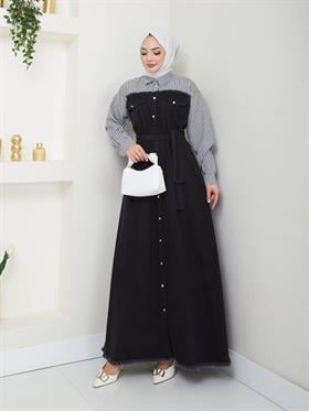 Garnili Kot Tesettür Elbise 2284 Siyah