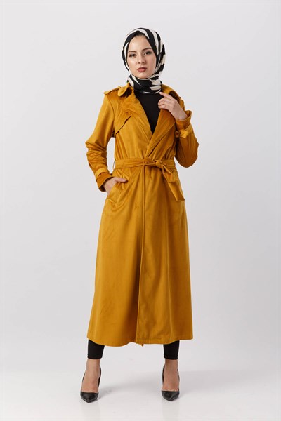 Giy Çık Kadife Trençkot 5872 Hardal
