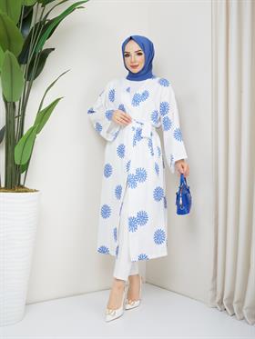 Güneş Desenli Tesettür Kimono 20309 Mavi