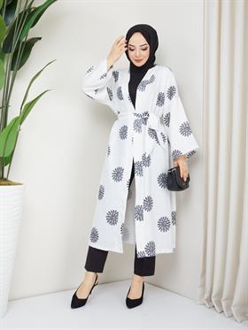 Güneş Desenli Tesettür Kimono 20309 Siyah
