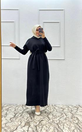 Kapşonlu Tesettür Elbise 6020 Siyah