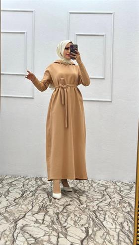 Kapşonlu Tesettür Elbise 6020 Sütlü Kahve