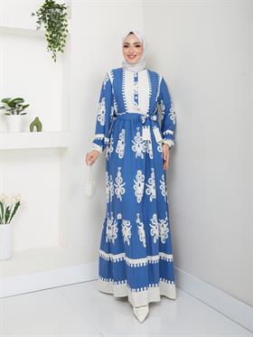 Kuşaklı Salaş Tesettür Elbise 2263 İndigo