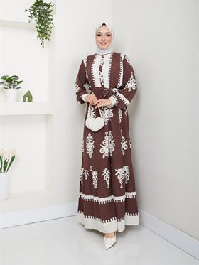 Kuşaklı Salaş Tesettür Elbise 2263 Kahverengi