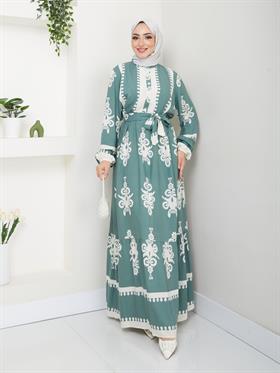 Kuşaklı Salaş Tesettür Elbise 2263 Mint