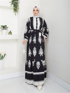 Kuşaklı Salaş Tesettür Elbise 2263 Siyah