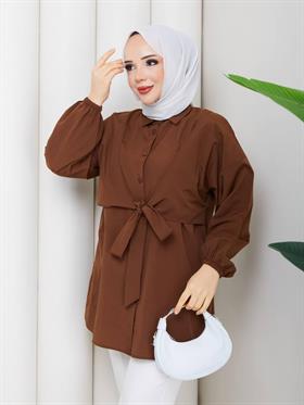 Önden Bağlamalı Tesettür Tunik 2293 Taba