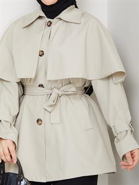 Pelerinli Kemerli Trençkot 2285 Taş