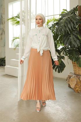 Piliseli Tesettür Etek 2257 Pudra