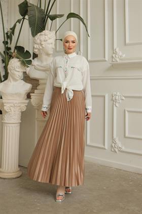 Piliseli Tesettür Etek 2257 Taba