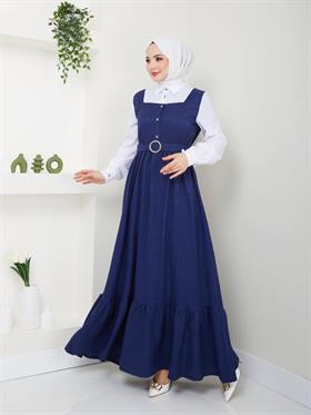 Salopet Görünüm Tesettür Elbise 5016 Lacivert