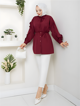 SEDA KOLU FIRFIRLI TUNİK BORDO