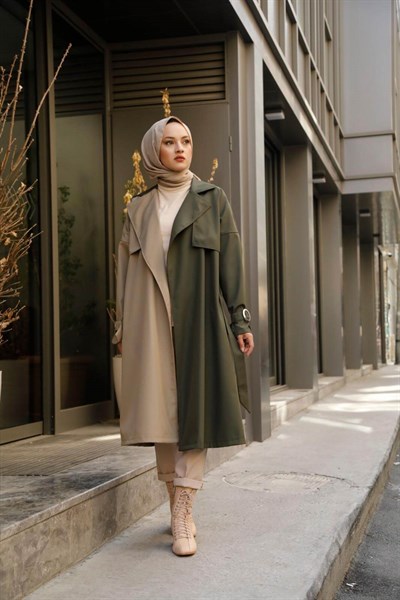 Su Geçirmez Garnili Trençkot 10016 Haki