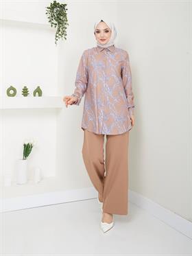 Taş Desenli Tunik Pantolon Kombin 5023 Sütlü Kahve