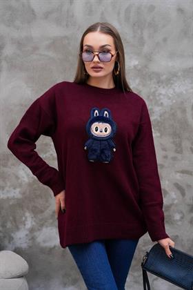 Tavşan Armalı Triko Kazak 2283 Bordo