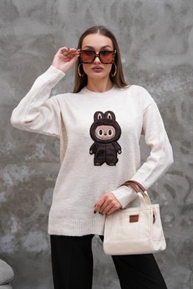 Tavşan Armalı Triko Kazak 2283 Ekru