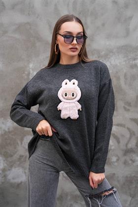 Tavşan Armalı Triko Kazak 2283 Gri