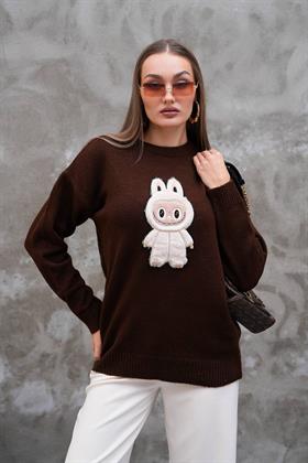 Tavşan Armalı Triko Kazak 2283 Kahverengi