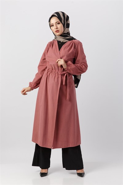 Tünel Kemerli Kadife Trençkot 5908 Gül Kurusu