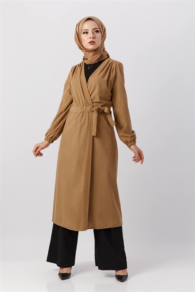 Tünel Kemerli Kadife Trençkot 5908 Vizon