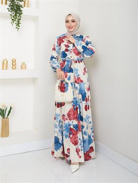 Yarım Pat Düğmeli Tesettür Elbise 2276 Desen3