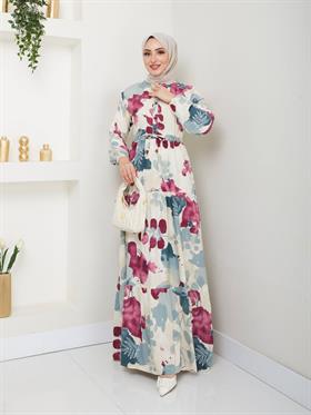 Yarım Pat Düğmeli Tesettür Elbise 2276 Desen4