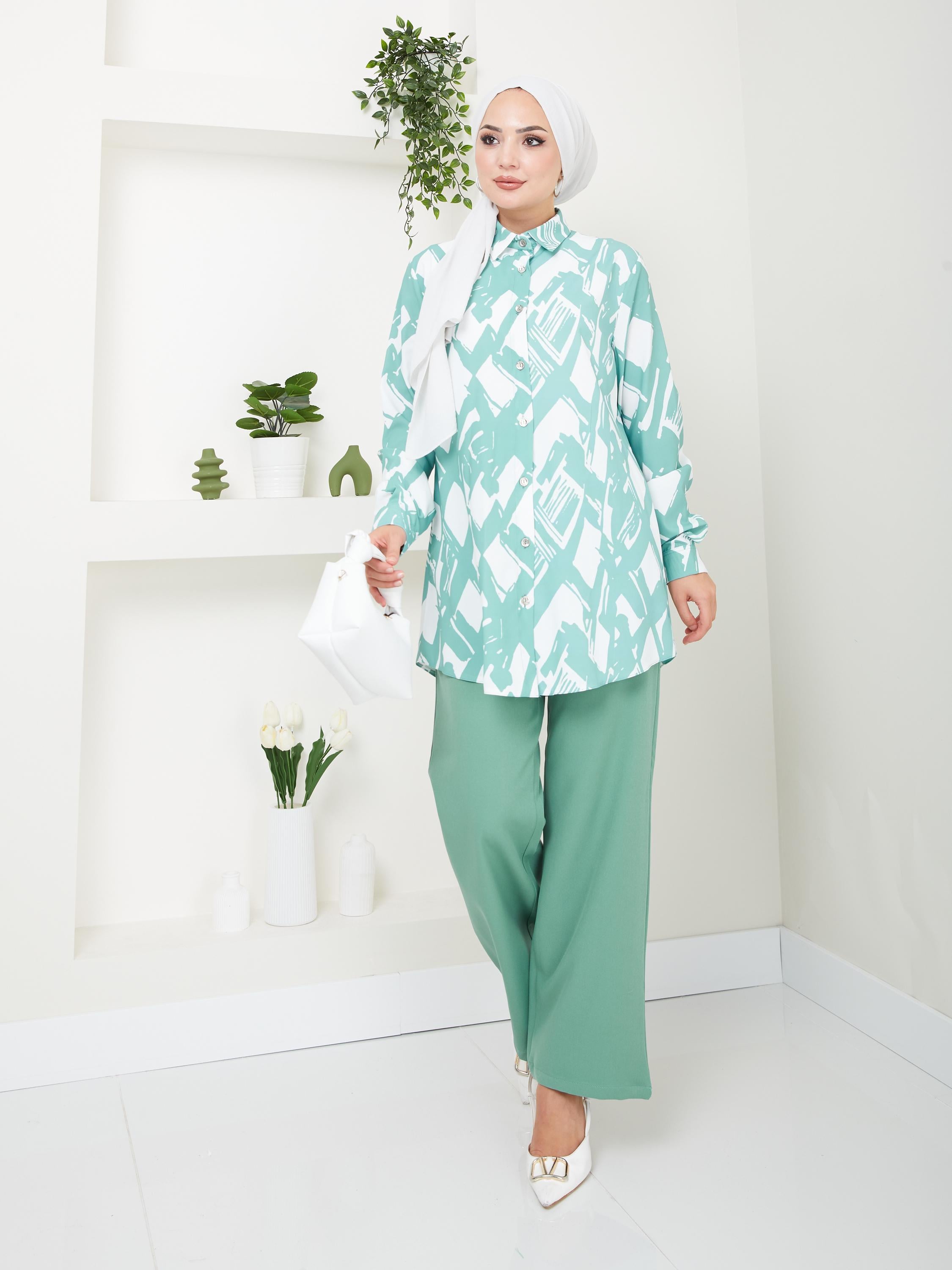  Desenli Tunik Pantolon Kombin 5025 Mint