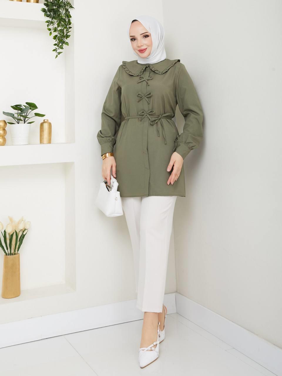 Bebe Yaka Fiyonklu Tesettür Tunik 2280 Haki