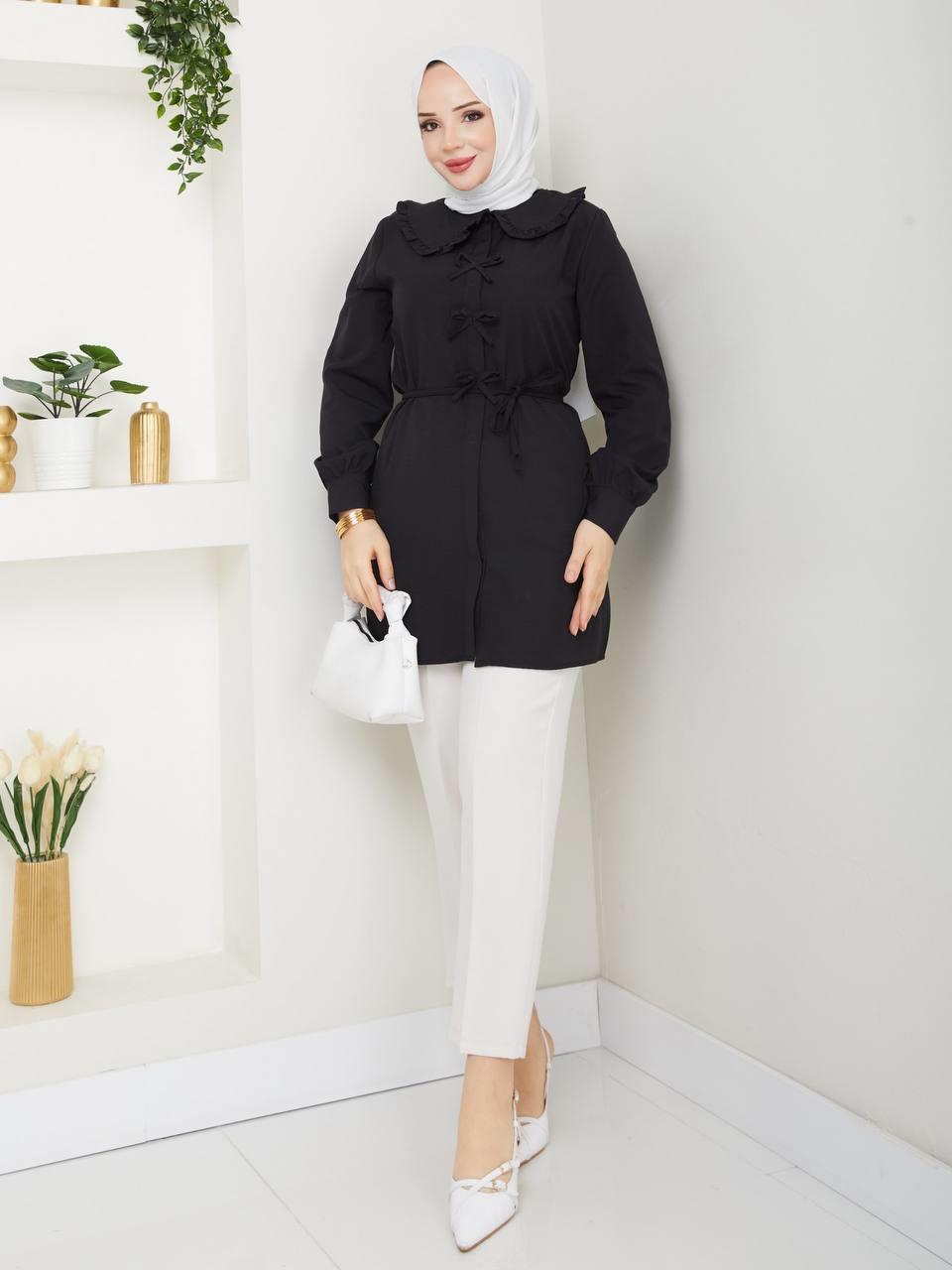 Bebe Yaka Fiyonklu Tesettür Tunik 2280 Siyah