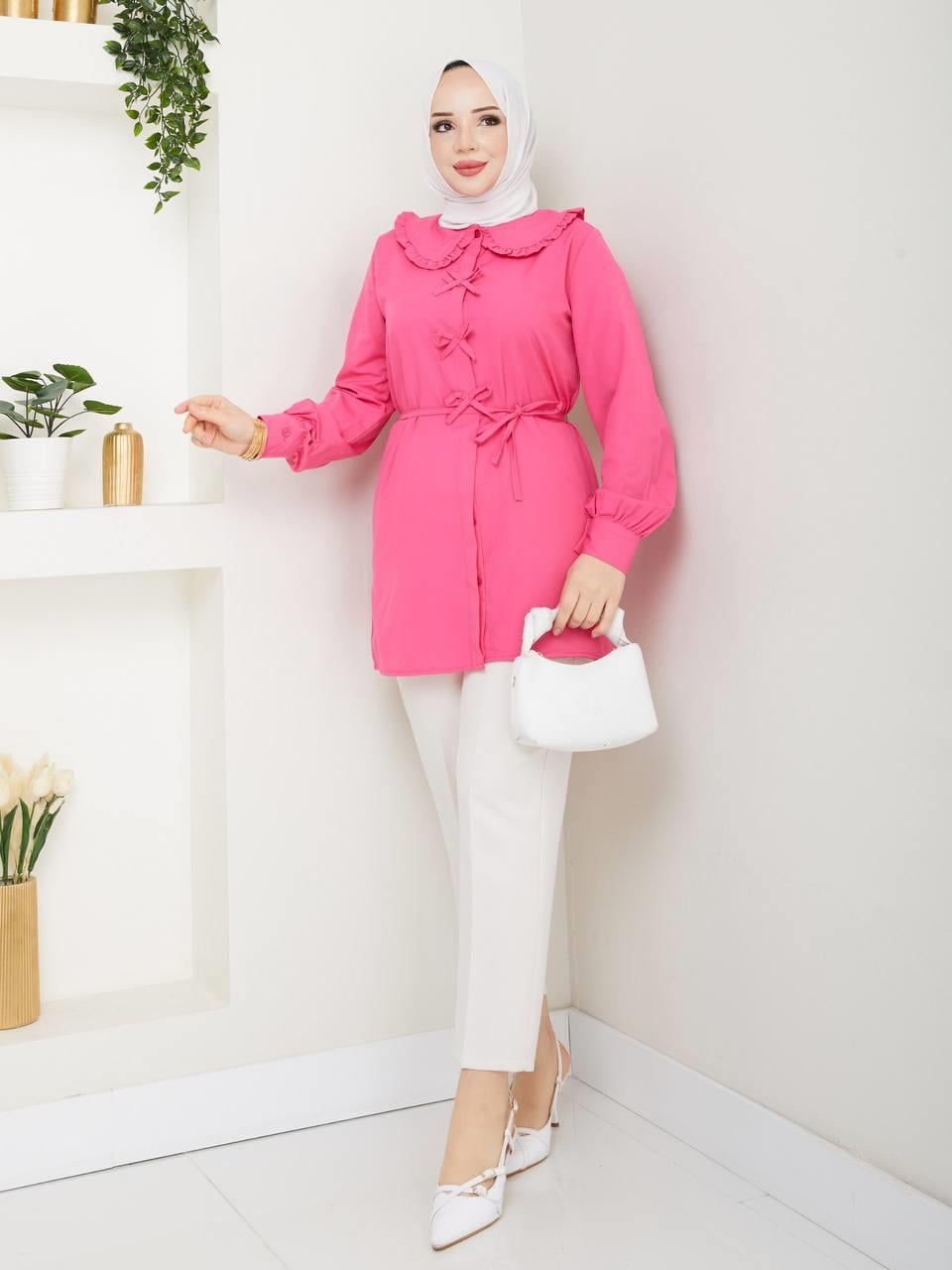 Bebe Yaka Fiyonklu Tesettür Tunik 2280 Fuşya