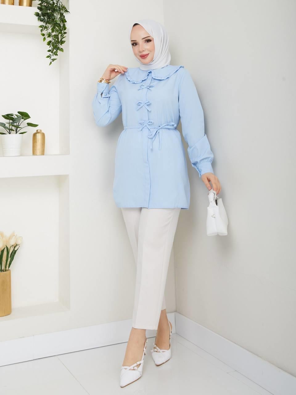 Bebe Yaka Fiyonklu Tesettür Tunik 2280 Bebe Mavisi