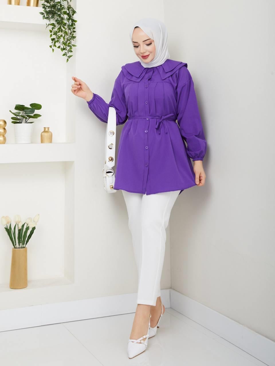 Çift Katlı Bebe Yaka Tesettür Tunik 2275 Mor