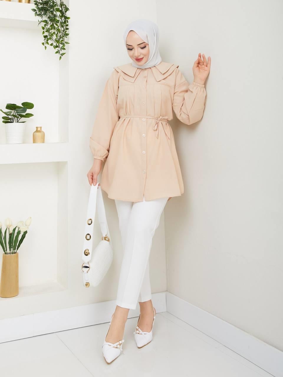 Çift Katlı Bebe Yaka Tesettür Tunik 2275 Bej
