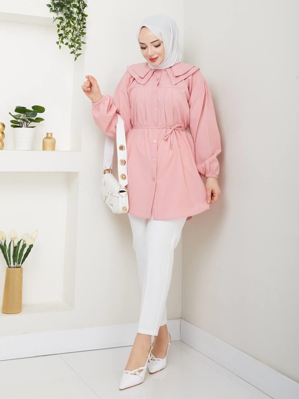 Çift Katlı Bebe Yaka Tesettür Tunik 2275 Gül Kurusu