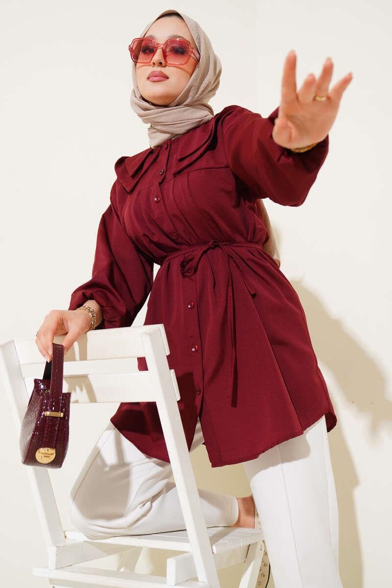 Çift Katlı Bebe Yaka Tesettür Tunik 2275 Bordo