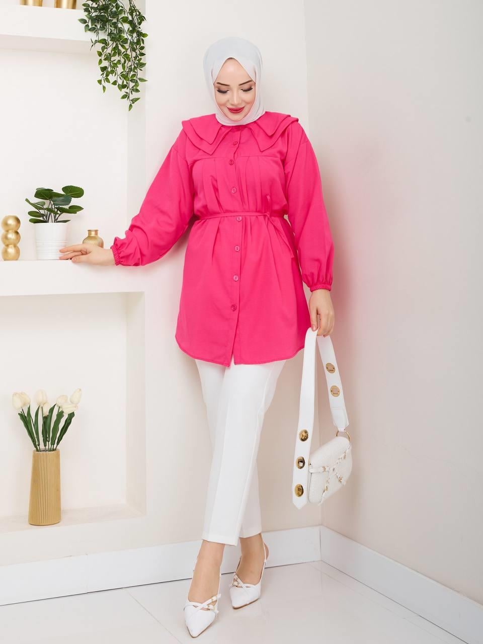 Çift Katlı Bebe Yaka Tesettür Tunik 2275 Fuşya