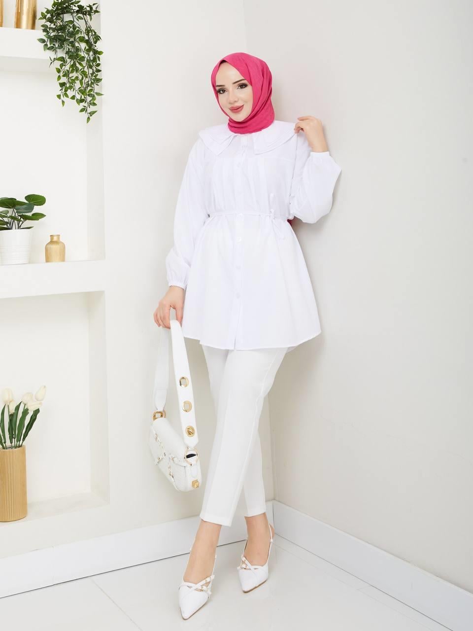 Çift Katlı Bebe Yaka Tesettür Tunik 2275 Ekru