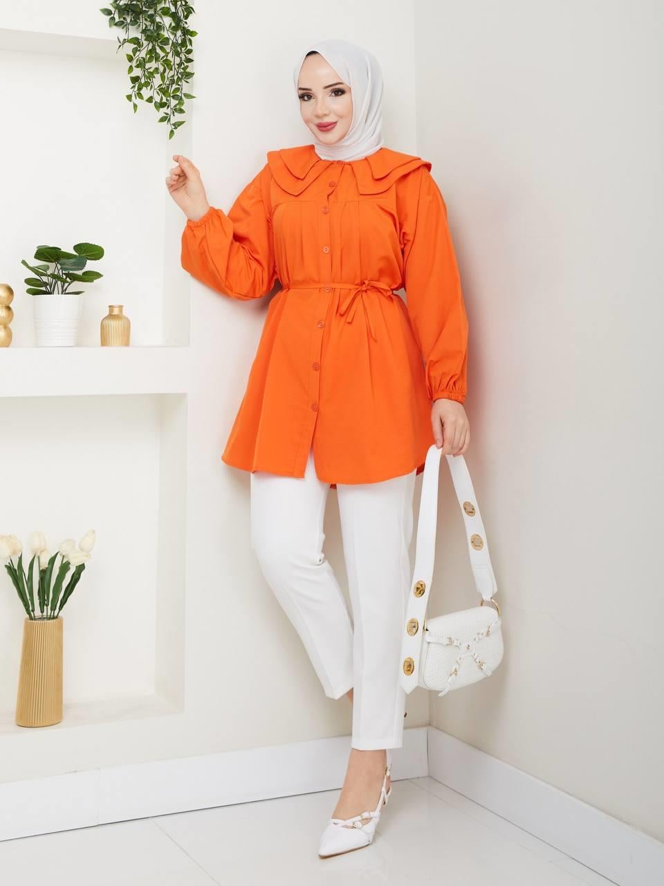 Çift Katlı Bebe Yaka Tesettür Tunik 2275 Turuncu