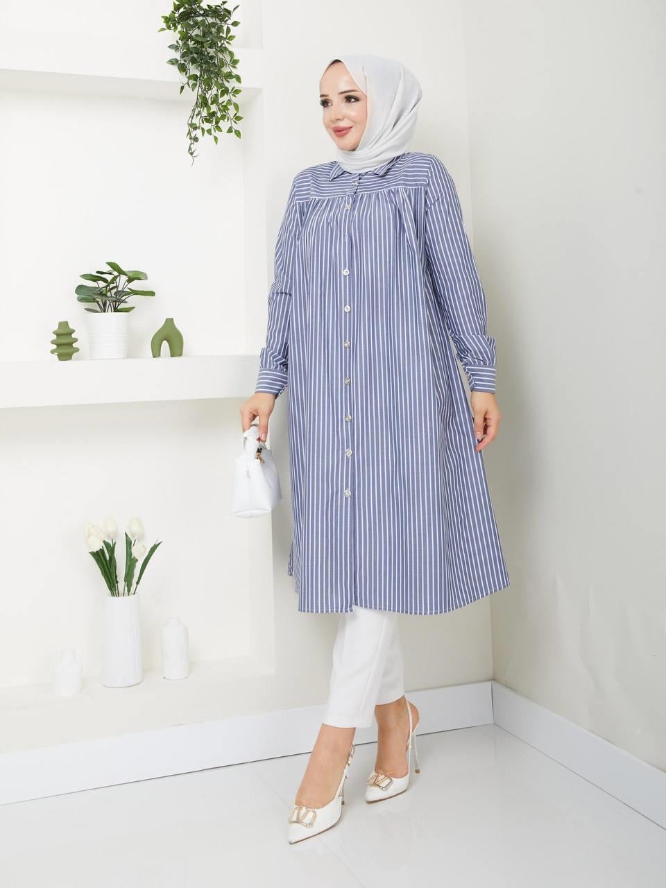 Çizgili Tesettür Tunik 5039 Lacivert