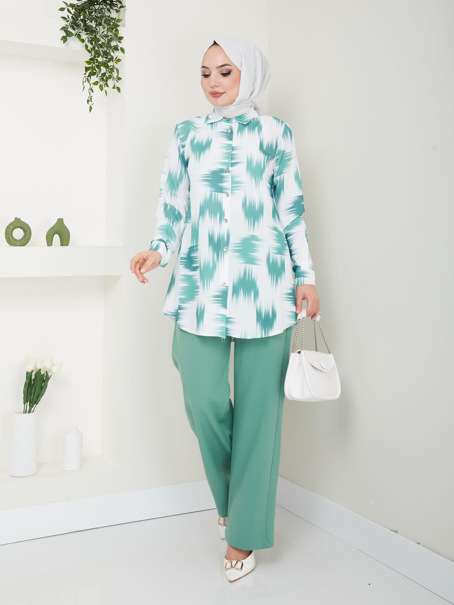 Fırça Desenli Tunik Pantolon Kombin 5023 Bebe Mavisi