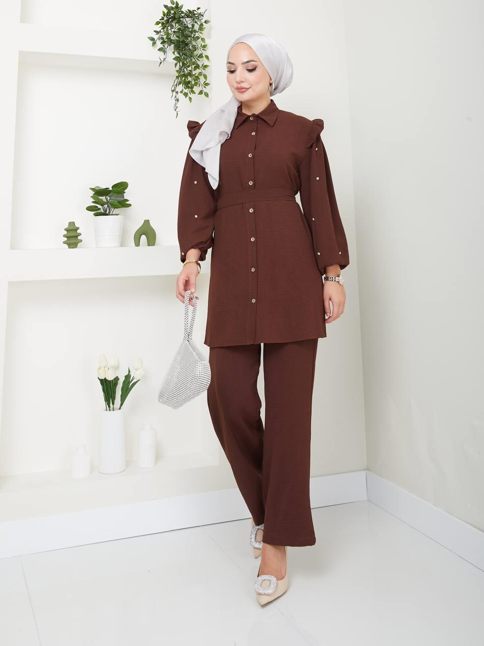 Fırfırlı Tunik Pantolon Kombin 5028 Taba